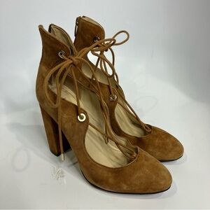 Marc Fisher Stevee lace up heels block heels caramel size 7.5 trendy dressy